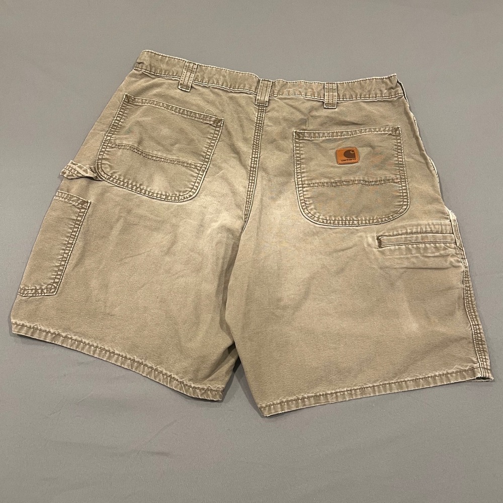 Carhartt  Original Fit Canvas Carpenter Shorts Tan Mens 36 Distressed